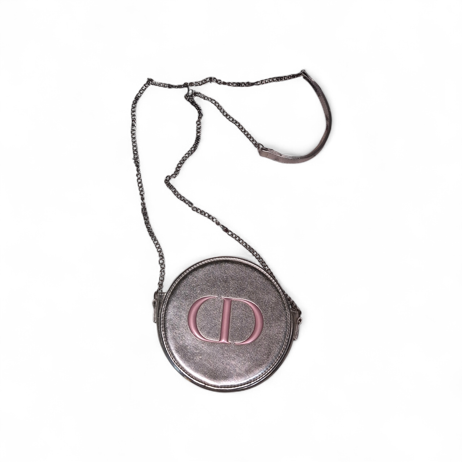 Dior Silver And Pink Round Chain Bag